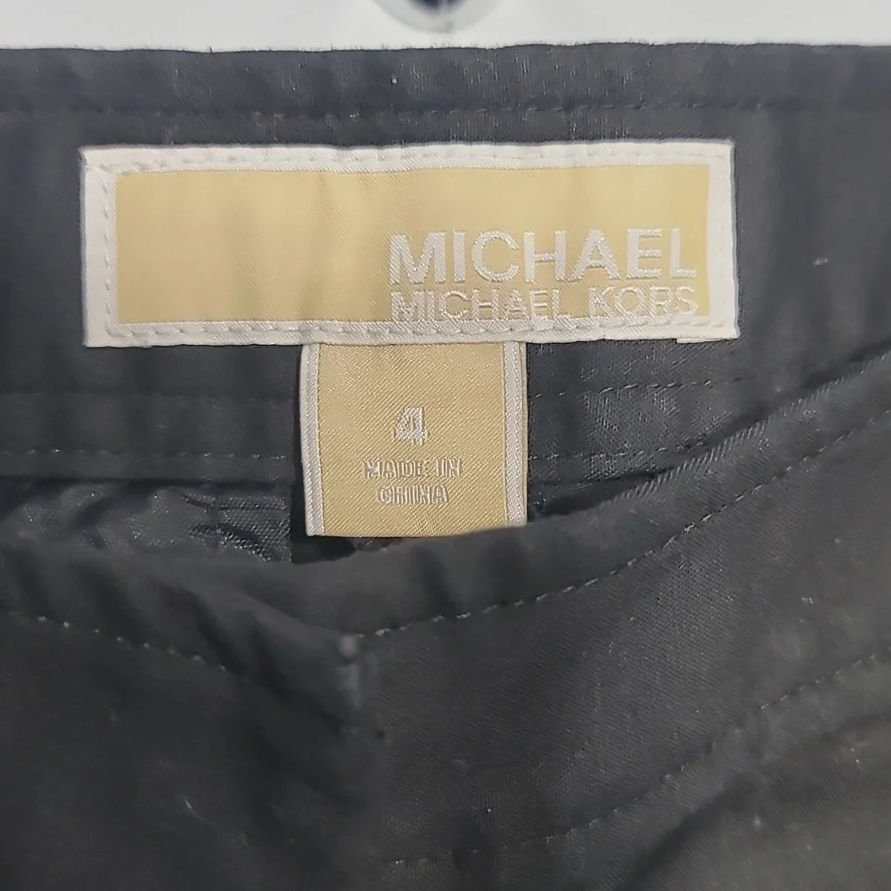 Michael Kors Black Straight Leg Chino Gold Hardware Belted Pants